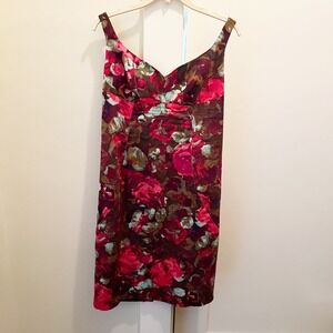 Black Halo Heston Floral‎ Strap Sheath Dress Size 8 Cotton Blend Mini Sleek